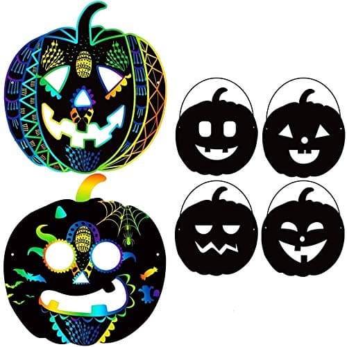 Image of AMINORD Halloween Crafts for Kids - 24 Pack Magic Rainbow Scratch Art Masks Kits - Pumpkin Decorations for Kids Ages 3-5 4-8 8-12 Classroom Birthday Party
