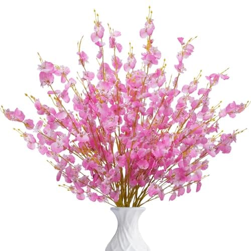 Image of Zythrem 12Pcs Artificial Dancing Orchids Pink Artificial Flowers 95cm Faux Cherry Blossom Flowers Silk Spring Flower Long Stem Fake Gypsophila Bouquet for Home Table Wedding Decor Grave Flower