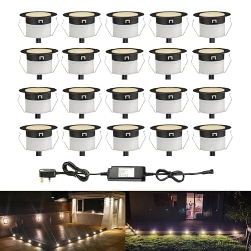 Image of INDARUN Warm White Led Decking Lights Waterproof IP67 Ø45MM 12V 1W - Led Plinth Light Kits for Terrace/Patio/Path/Wall/Garden/Decoration, 20 Packs