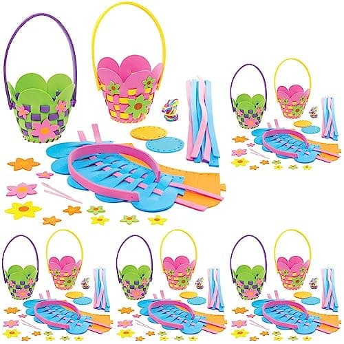 Image of Baker Ross Flower Basket Weaving Kits - Pack of 20, Easter Crafts, Craft for Kids (AT380)