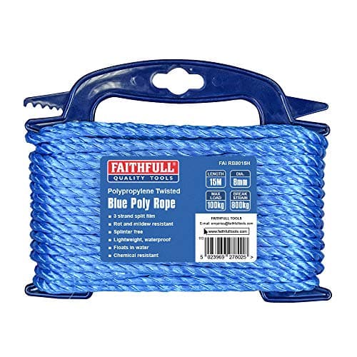 Image of Faithfull FAIRB8015H Blue Twisted Poly Rope Hasp 8mm Dia x 15M Max Load: 100kg, Breaking Strain 800kg