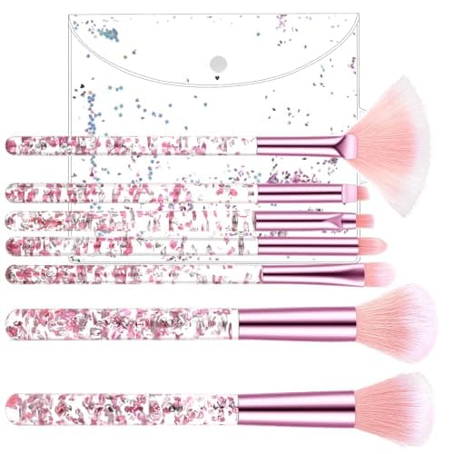 Image of XLIUAX 7 Pcs Glitter Makeup Brushes Set, Cute Sparkles Make up Brushes Professional Face Cosmetics Blending Brush Sequins Handle for Women Concealer Eye Shadow Eyeliner Blush Lip Blending(Pink)