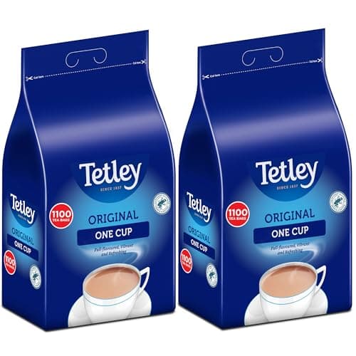 Image of Tetley Original One Cup Black Tea Bags - Bulk Value Pack - Full Flavoured British Brew - Perfect for Breakfast or Anytime - Rainforest Alliance Certified - 2200 Teabags (2 x 1100 Pack)