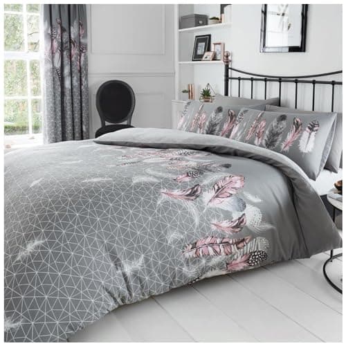Image of GC GAVENO CAVAILIA Feather Bedding Set, Printed Duvet Cover King Size, Comfy Breathable Quilt Cover, Grey
