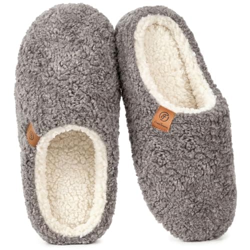 Image of EverFoams Women's Mule Slippers Comfy Warm Shearling Lightweight Breathable Memory Foam Anti-Slip House Shoes Grey, 3-4UK
