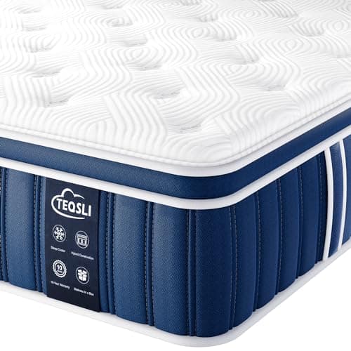 Image of TeQsli 6FT Super King Mattress, 10.6 Inch Memory Foam Sprung Hybrid Mattress for Pressure Relief & Edge Support, 9-Zone Support Orthopedic Matress Medium Firm with Skin-Friendly Fabric 180x200x27cm