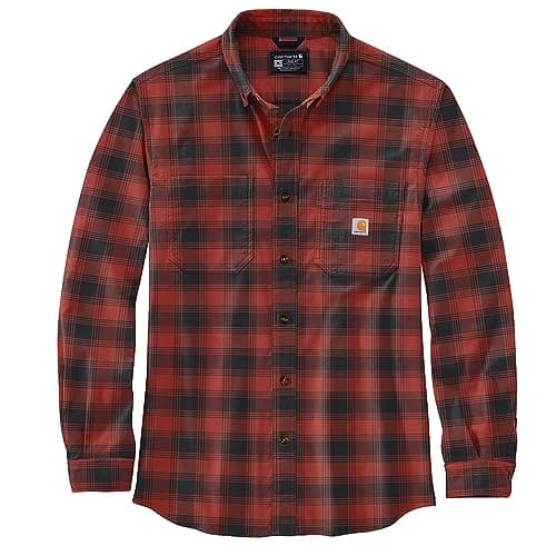 Image of Carhartt Men's Long-Sleeved Shirt Flannel L/S Plaid Shirt, Red Ochre, XL