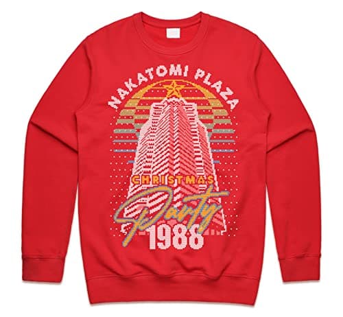 Image of Sanfran Clothing Nakatomi Plaza Party 1988 Christmas Sweatshirt Xmas Funny 80's Die Movie Bruce Jumper Sweater Medium/Red