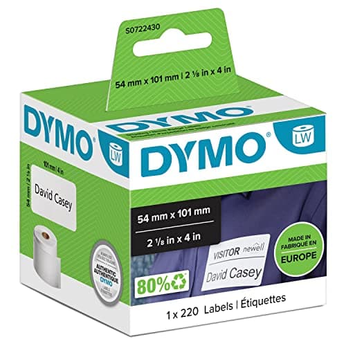 Image of DYMO Authentic LabelWriter Large Shipping Labels/Name Badges | 54 mm x 101 mm | Self-Adhesive | Roll of 220 Easy-Peel Labels | for LabelWriter Label Makers | Made in Europe