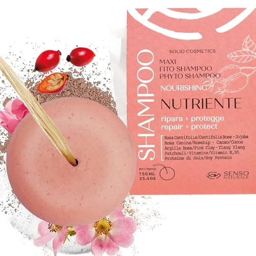Image of Senso Naturale Solid Shampoo Nourishing and Repairing for Dry Hair and Split Ends, Repairs and Protects Damaged Hair, Organic and Vegan with Rosehip, Pink Clay, Ylang Ylang PH 4.5-5.5 (1)