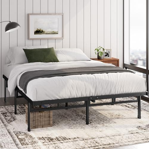 Image of Zinus Justin Double Bed Frame - 4ft6 (135 x 190 cm) - 14.2'' Height - Metal Bed Base with Steel Slat Support - Storage Space Underneath - Easy Assembly - Black