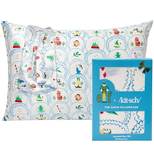 Image of Kitsch x Elf North Pole - Satin Pillowcase with Zipper for Hair & Skin – Softer Than Silk, Cooling Pillow case, Wrinkle-Free, Machine Washable, Queen/Standard (19x26)