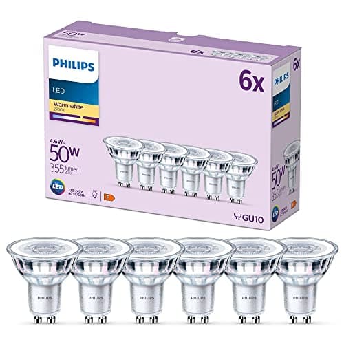 Image of PHILIPS LED Classic Spot Light Bulb 6 Pack [Warm White 2700K - GU10] 50W, Non Dimmable. for Home Indoor Lighting, Value Range, Value Warm White