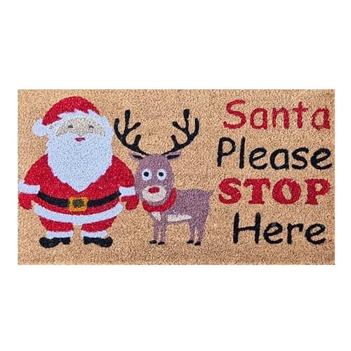 Image of Cost Wise Seasonal Christmas Welcome Santa Doormats,Bring A Smile And Joy To Your Door!,Made From Natural Coir60cm x 40cm With Non Slip Backing Suitable For Indoors Or Outdors (SANTA PLEASE STOP)