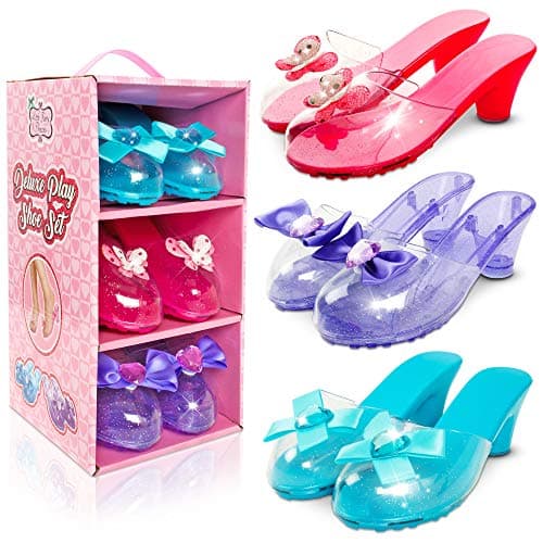 Image of Little Fairy Princess Dress Up Shoes - 3 Soft Princess Jelly Shoes, Kids, for Girls Age 3-6 Years, Little Girls Shoe Storage Box, Toys
