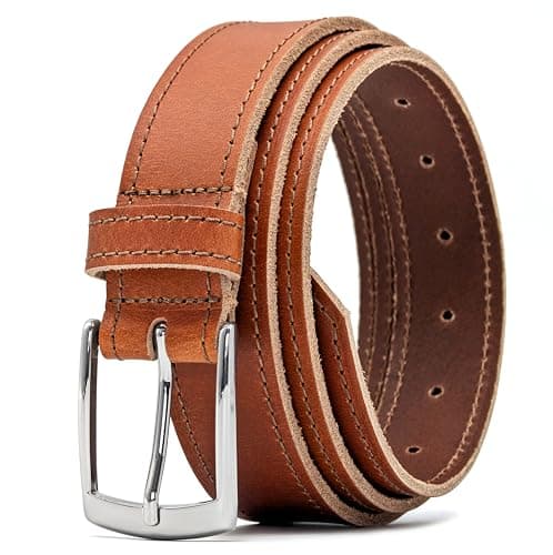 Image of Ashford Ridge Made in England 35mm Full Grain Leather Edge Stitched Belt with Classic Silver Buckle - Tan Medium
