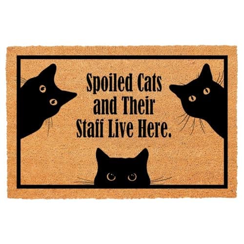 Image of Funny Coir Doormat Welcome Mats with Heavy Duty Front Porch Patio Welcome Mats Entry Natural Coconut Brown Mat Novelty Gift Doormat 23.7 x 15.7 inch (Spoiled Cats and Their)