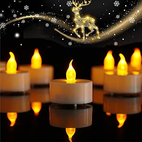 Image of Jialine12 Pack Realistic and Bright Flickering Battery Operated Flameless LED Tea Lights Candles, 200+ tealights Electric Fake Candles for Halloween Weddings Festivals Decoration in Warm Yellow