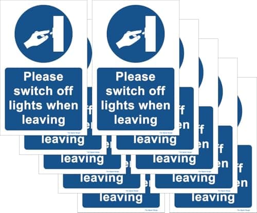Image of The Signal Range Pack of 10 Green Vinyl Self Adhesive Safety Signs 90mm x 140mm - Please Switch Off Lights When Leaving