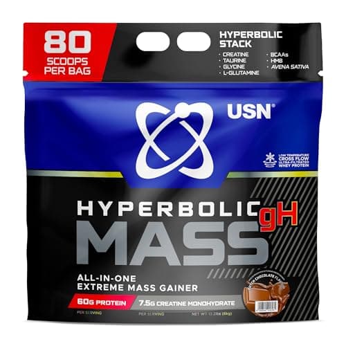 Image of USN Hyperbolic Mass Weight Gainer Protein Powder | Dutch Chocolate | 6kg | 1100+ Calories | High Calorie Muscle Mass Gainer | 60g Protein + Creatine | Bulk Weight Gain for Hard Gainers