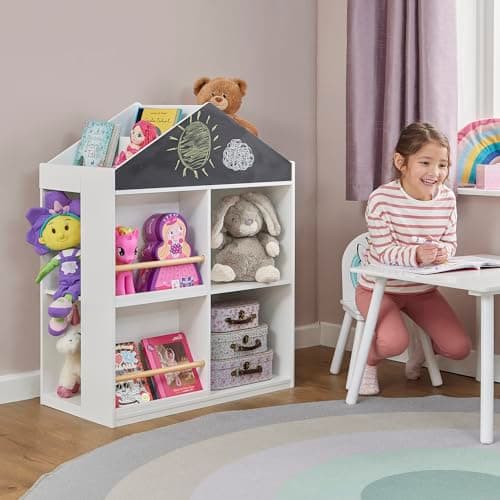 Image of Liberty House Toys Kids White Blackboard Bookcase and Storage Cabinet, H960 x W725 x D395mm