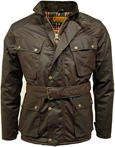 Image of Game Technical Apparel Mens Speedway Quilted Biker Wax Jacket with Tartan Lining (M, Brown)