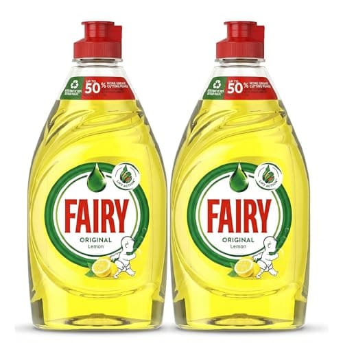 Image of Fairy Washing Up Liquid Original 320 ml x 2 Pack - Lemon Fairy Dishwashing Liquid Concentrated Fresh Scent Formula Gentle on Hands in Kitchen Dish Cleaning Essential