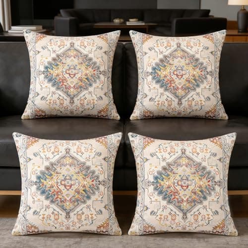 Image of Traziewell Cushion Covers 45 X 45 Set of 4 Boho Square Pillow Case for Sofa Chair Bedroom Modern Decor Home Office Couch Car Garden 6106
