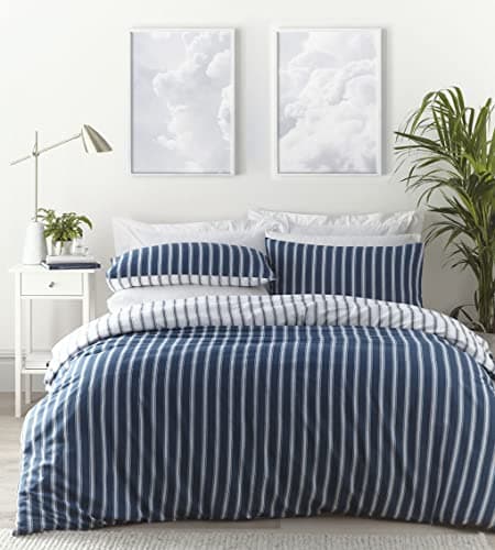 Image of HOMEMAKER BEDDING Navy Blue Stripe Duvet Cover Set Quilt Cover Pillow Cases (Double)