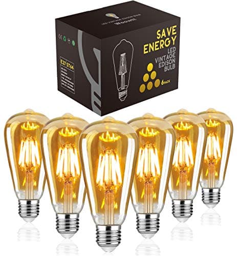 Image of Woowtt LED Edison Bulb, Vintage Light Bulb, Dimmable 6W E27 LED Bulbs, Led Filament Bulb, Antique Style Retro Amber Glass Screw Lamp, ST64, 2200K, 600LM, 6W - 6 Pack