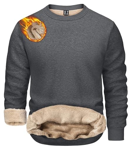Image of TACVASEN Mens Fleece Lined Sweatshirt Thermal Plain Work Jumper Round Neck Pullover Sweater Winter Tops Dark Grey,3XL