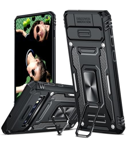 Image of LeYi for Samsung Galaxy S10(Not Fit S10+) Phone Case, with Camera Lens Cover Slider and Ring Stand Holder, Military Grade Hard Protective Cover Tough Armour Case for Samsung Galaxy S10, Black
