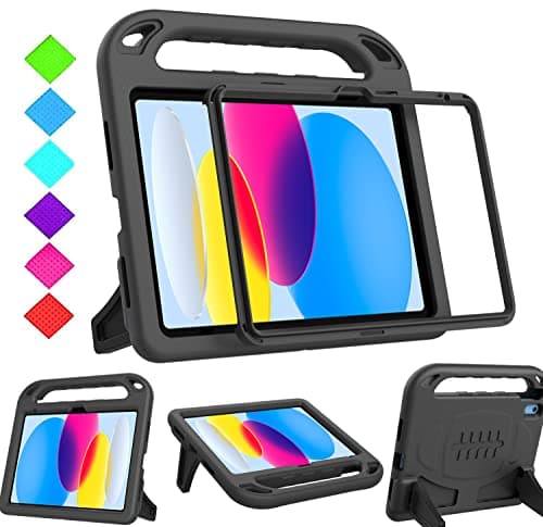 Image of Surom Kids Case for iPad (A16) 11th Generation (11-inch, 2025)/iPad 10th Generation (10.9-inch, 2022), with Built-in Screen Protector, Shockproof Light Weight Handle Stand Case for Kids, Black