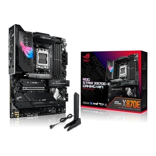 Image of ASUS ROG Strix X870E-E Gaming WiFi, AMD ATX motherboard, 18+2+2 power stages, DDR5 slots, five M.2 slots, PCIe 5.0 with full support for next-gen GPUs, WiFi 7, USB 20G w/ PD 3.0 up to 30W