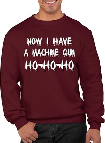 Image of Graphic Impact Funny Now I Have A Machine Gun Ho-Ho Christmas Jumper Top Tee (Wine, XXlarge)