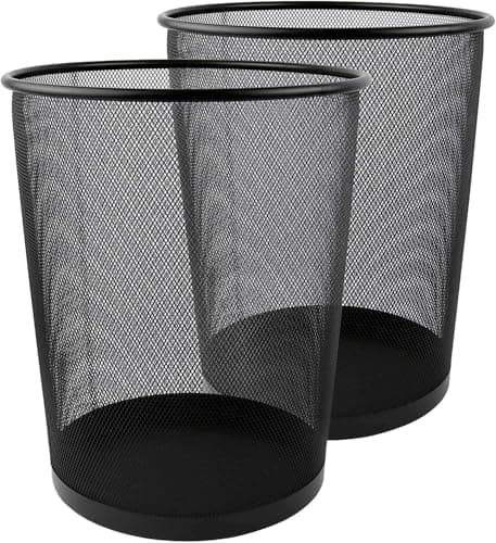 Image of Best House | Metal Mesh Bin | Round | Black | Metal Wire Waste Basket Bin | Paper Bin | Lightweight and Sturdy Rubbish Bin | Ideal for Kitchen Home Office Living Room Bedroom (Pack of 2)