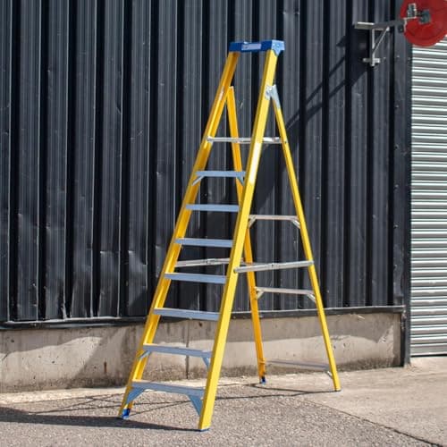 Image of Trade Master Pro® Fibreglass Platform Step Ladder | Electricians Ladder | Non Conductive up to 30,000V | Non-Slip Feet | Painting & Decorating | EN131 Pro Certified | 1.70m Platform Height | 8 Steps