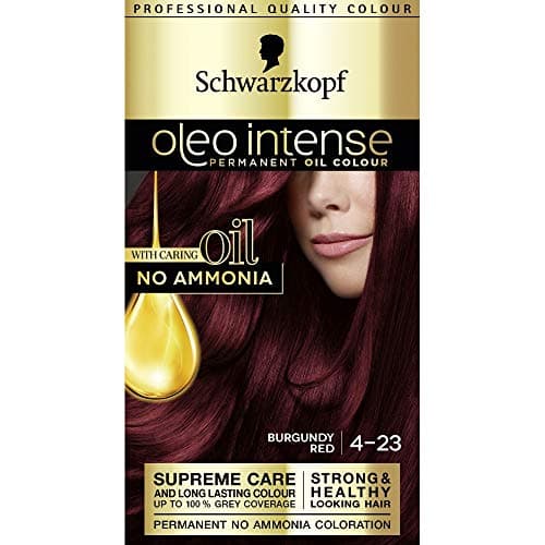 Image of Schwarzkopf Oleo Intense Permanent Burgundy Hair Dye, Oil Enriched, Ammonia Free, Up to 100 Percent Grey Coverage, Burgundy Red 4-23