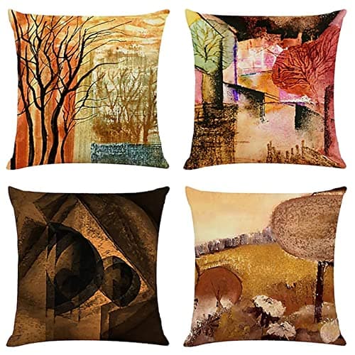 Image of Cushion Covers 12x12 inch Outdoor Cushions Set of 4 ABSTRACT AUTUMN Printed Pillow Covers Square Double Sided Velvet Cushions for Patio Couch Balcony Farmhouse Garden Decorative Pillowcases a1211