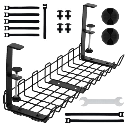 Image of ZEGBI Under Desk Cable Management Tray - Large Space Metal Cable Tray - Adjustable and Removable Wire Organizer - Black