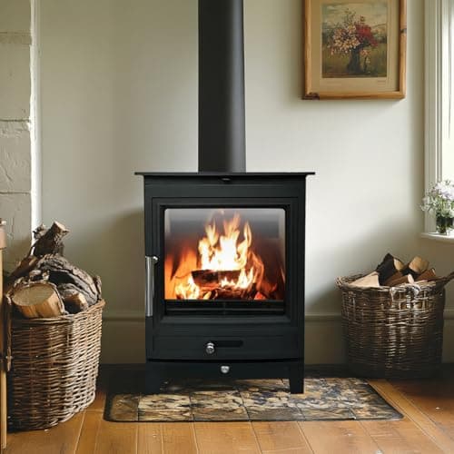 Image of NRG DEFRA Approved Multifuel Stove, 5KW Wood Burning Stove & Multifuel For Home, Wood Logs or Smokeless Fuels (430 x 310 x 560mm)