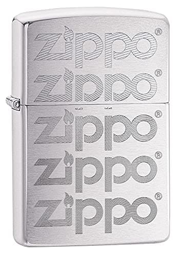 Image of Zippo Windproof Lighter - Logo Design - Auto Engraved on Brushed Chrome Finish - Refillable - Reusable - Windproof Design - Gift Box - Made in USA