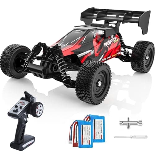 Image of DEERC Remote Control Car 1:16, Brushless Motor 50 km/h High-Speed 2WD Off-Road RC Car with 2 Batteries & LED Lights, Fast RC Truck for Adults and Kids, for Christmas and Birthday