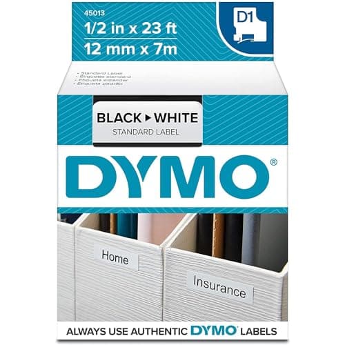 Image of Dymo D1 Standard Labelling Tape 12mm x 7m - Black on White
