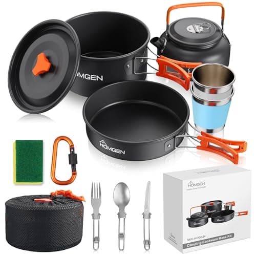 Image of HOMGEN Camping Cooking Set Camping Pots and Pans Set Aluminium Camping Cookware Kit Protable Cooking Mess Kit Lightweight Camping Cooking Equipment for 2-3 People Perfect for Camping Picnic Hiking etc