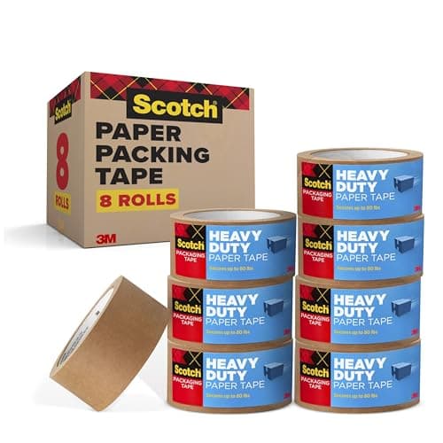 Image of Scotch Box Lock Paper Packaging Tape, 1 Roll , 48 mm x 22.8 m - Brown Paper Tape, Curbside Recyclable