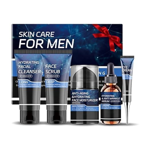 Image of Men's Anti Aging Skincare Sets for Mens Gift Set Hydration, with Cleanser, Scrub, Moisturiser for Mens, Serum, Eye Cream, Smooth Fine Lines & Revitalize Skin, Gift for Father's Day, Christmas