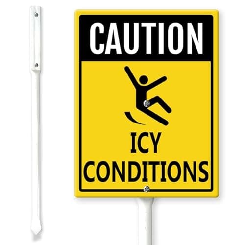 Image of Horienteeon Caution - Icy Conditions Yard Sign with Stakes 17.5×22cm, Sturdy Aluminum Yard Signs, Caution Ice Sign, Caution Slippery When Wet or Icy Signs,Warning Sign, Slippery When Wet Sign