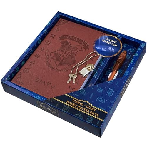 Image of Harry Potter Gifts A5 Notebook Set, Journal with Pen Faux Leather Hardback Diary for Kids Teens Fans Travel Writing School Office Stationery Supplies (Brown UV Pen)
