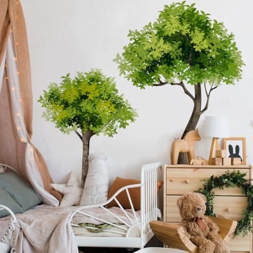 Image of Runtoo Large Tree Wall Decals Green Plants Forest Peel and Stick Wall Mural Stickers for Kids Room Classroom Nursery Living Room Decor
